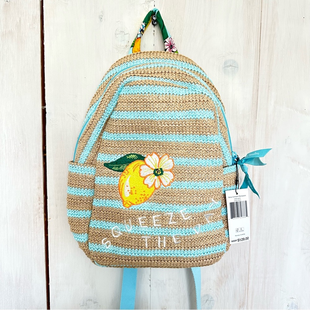 Vera Bradley Straw‎ Compact Backpack Lemon Grove NWT Squeeze the Day $129